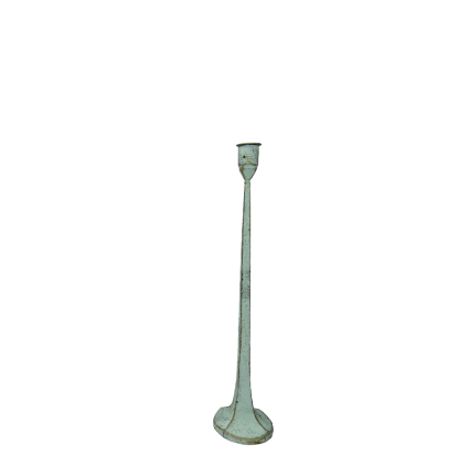 14" Light Blue Metal Distressed Candle Holder