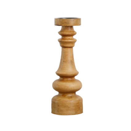 Turned Wood Candle Holder- Large-Light Wood
