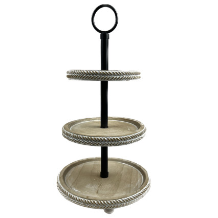 21"H Three-Tiered Braided Edging Tray - Wood & Metal