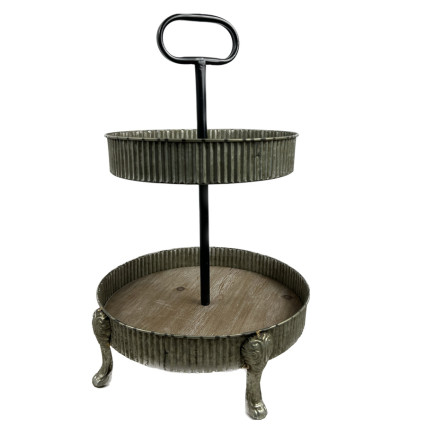 20"H Tiered Clawfoot Tray - Iron & Wood