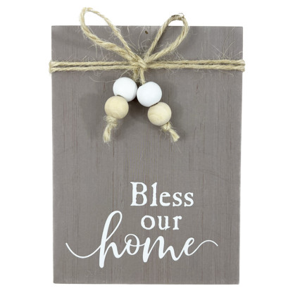5"H Block Sign-Shelf Sitter - Bless Our Home on Light Brown