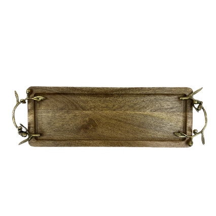 18"W Mango Wood Tray - Olive Branch Handle