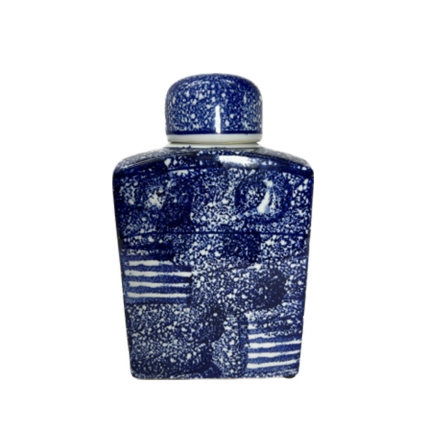 8.75"H Blue & White Pattern Jar with Lid