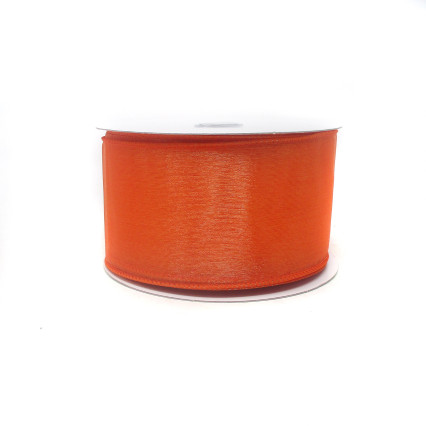 2.5"x25yd Orange Wired Edge Sheer Ribbon