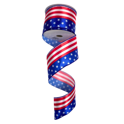 2.5" x 10yd American Flag Reflective Wired Ribbon