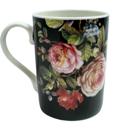 12oz Florals on Black Mug
