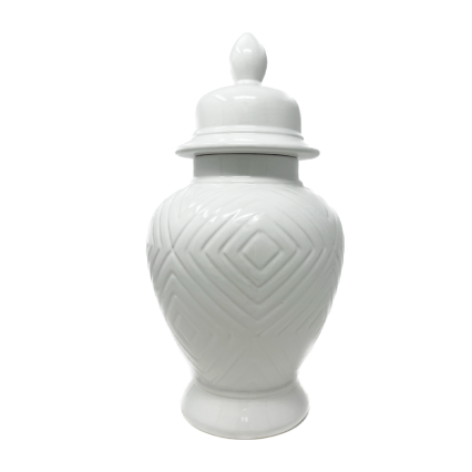 Glazed White Ceramic Jar w/Lid