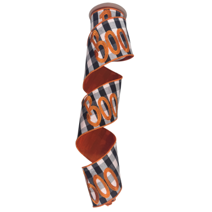 4" x 5yd BOO Embroidered Buffalo Check Ribbon