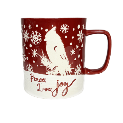 18oz Red/White Coffee Mug W/ Cardinal - Peace, Love, Joy