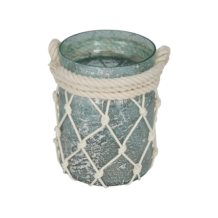 7.5" Frosted Green Glass Candle Lantern