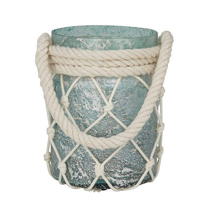 8.5" Frosted Green Glass Candle Lantern