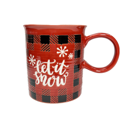 18oz Red/Black Buffalo Check Coffee Mug - Let It Snow