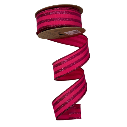 1.5" x 10yd Hot Pink Glitter Pinstripe Ribbon