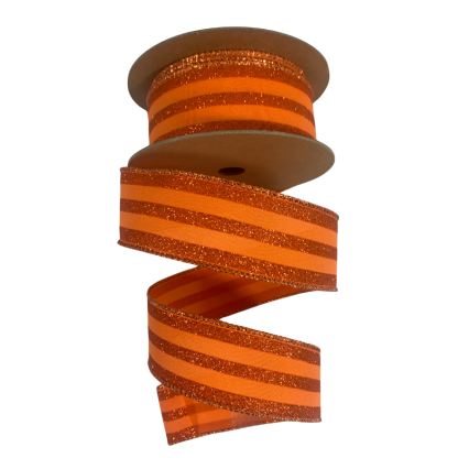 1.5" x 10yd Orange Glittered Pinstripes on Orange