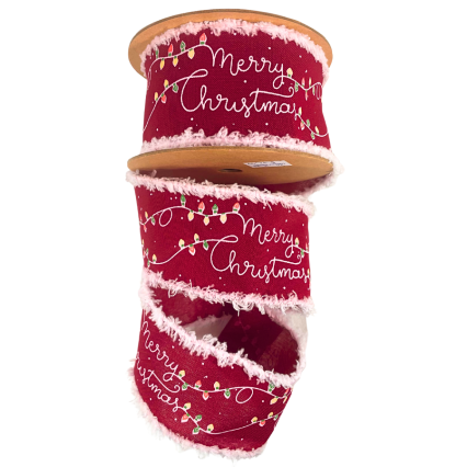 2.5" x 10yd Merry Christmas w/ Fuzzy Edge Ribbon