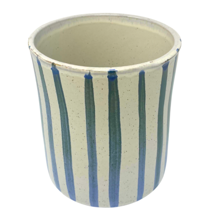 7" Blue Striped Ceramic Utensil Crock
