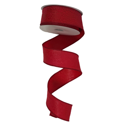 1.5" x 10yd Red Embossed Ribbon