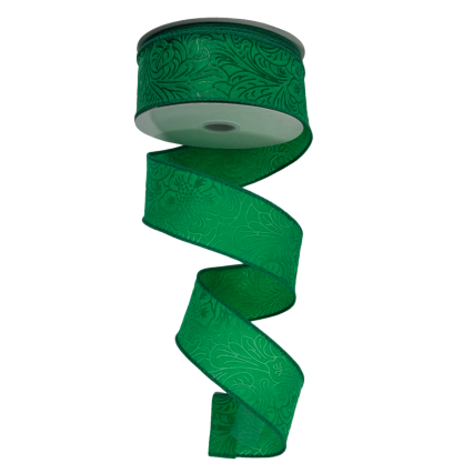 1.5" x 10yd Emerald Green Embossed Ribbon