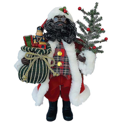 15" Black Tartan Plaid Santa Claus