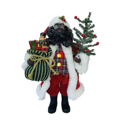 15" African American Tartan Santa Claus