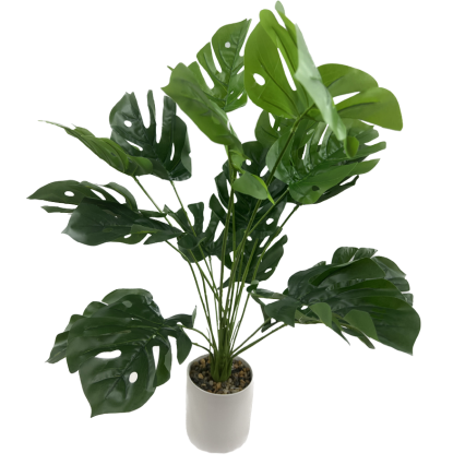 28"H Monstera Plant in White Stone Pot