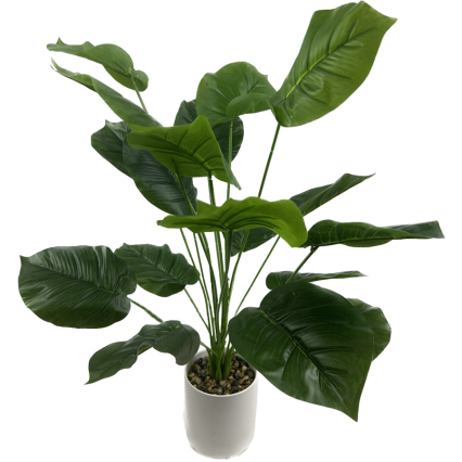 28"H Toro Leaf Plant in White Stone Pot