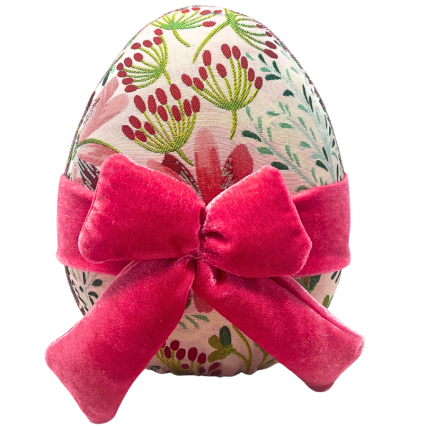 7.5" Pink & Green Fabric Easter Egg - Floral Bud
