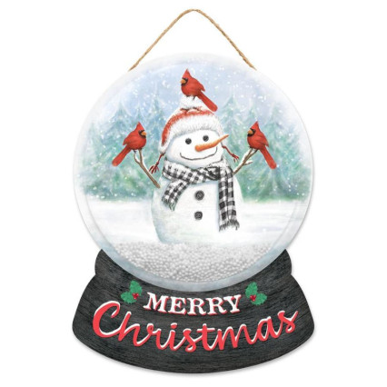 12" Christmas Snowman w/Cardinals Snow Globe Sign