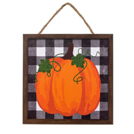 10" Square Pumpkin on Check Sign