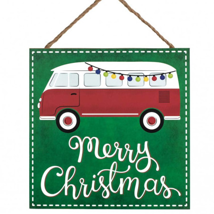 10" Square Merry Christmas Vintage Bus Sign