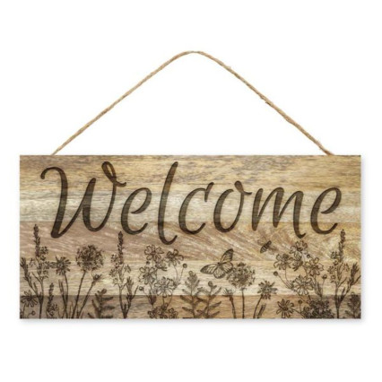 Welcome w/Wildflowers Wood Look Sign