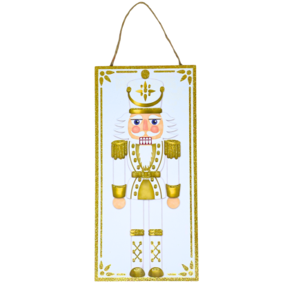 White & Gold Glitter Nutcracker Hanging Sign
