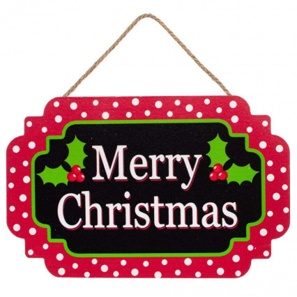 12" Scalloped Merry Christmas Holly Sign