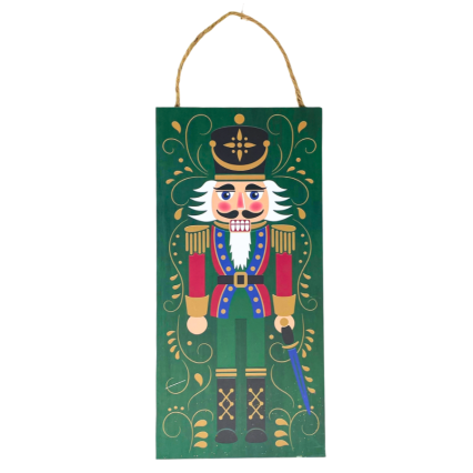 Festive Green Nutcracker Hanging Sign