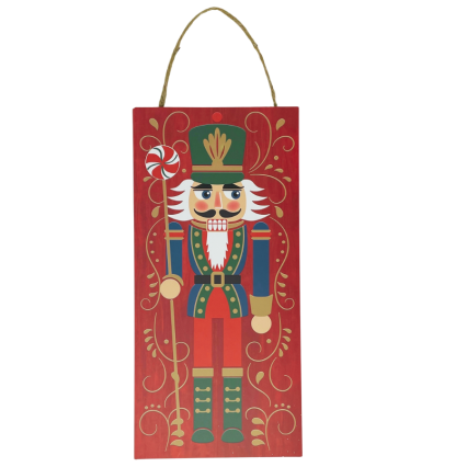 Festive Red Nutcracker Hanging Sign