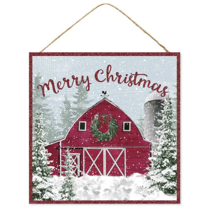 10" Square Glitter Merry Christmas Barn Sign