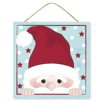 10" Square Glitter Peeking Santa Face Sign