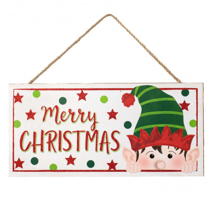 12" Christmas Glitter Peeking Elf Sign