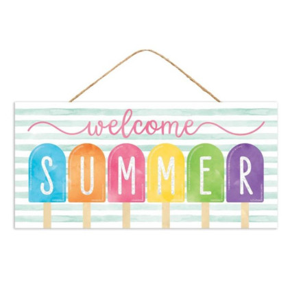 12" Welcome Summer Glitter Popsicle Sign