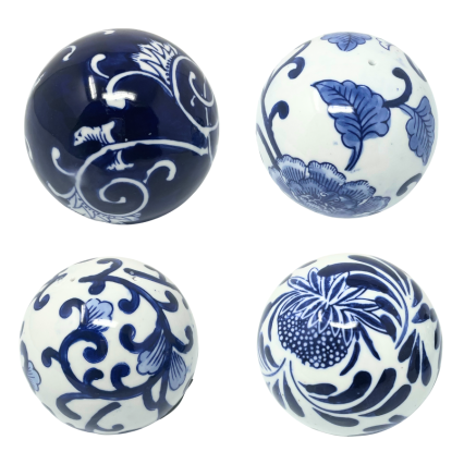 Set of 4 Blue & White Chinoiserie Orbs