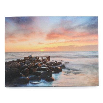 12"H Beach Rocks Canvas Art with LED Lights