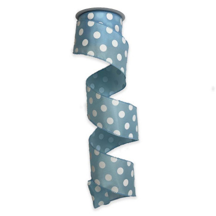 2.5" x 10yd Blue w/White Polka Dot Satin Ribbon