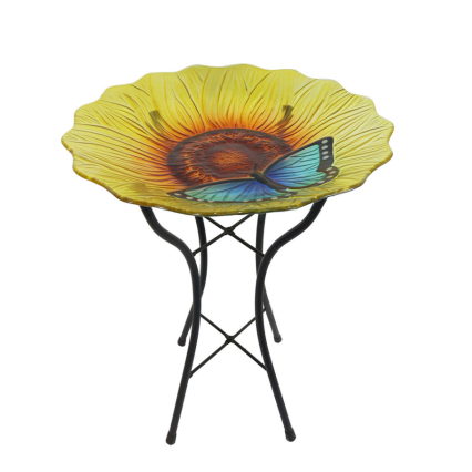 Butterfly & Sunflowers Bird Bath