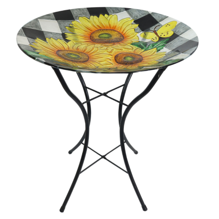 Checked Sunflowers Bird Bath