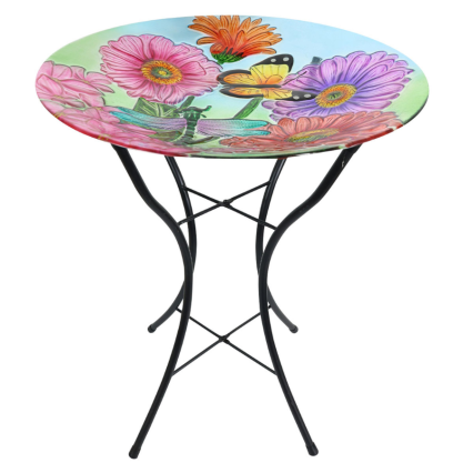 Zinnias in Bloom Bird Bath