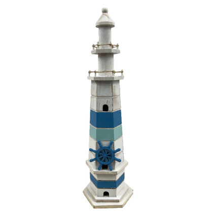 19.5" Distressed Wooden Lighthouse - Blues & White