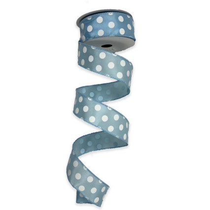 1.5" x 10yd Blue w/White Polka Dot Satin Ribbon