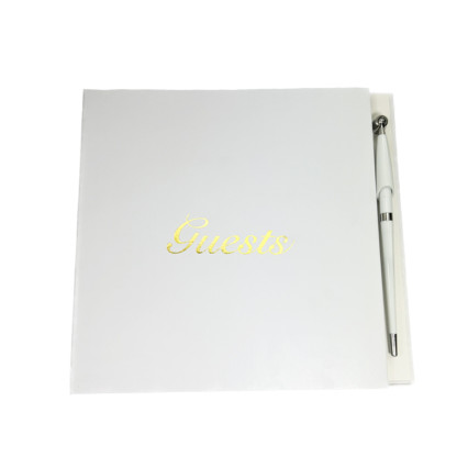 Guest Book- White with Gold Lettering & Pen