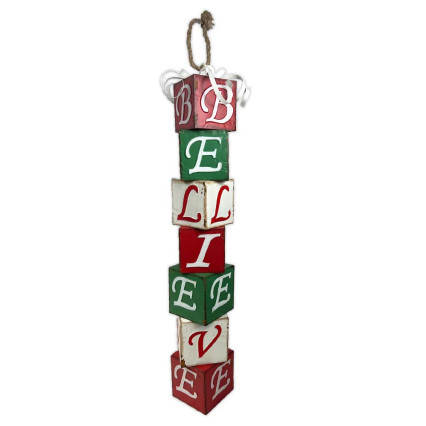 28" Metal Red, Green, & White Believe Stack Hang