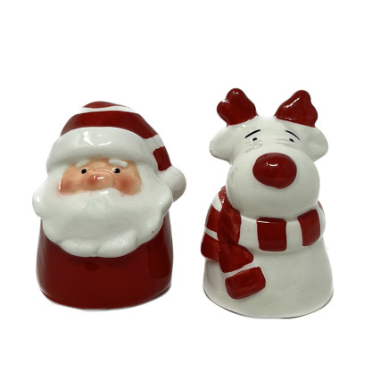 Ceramic Santa & Deer Salt & Pepper Shaker Set